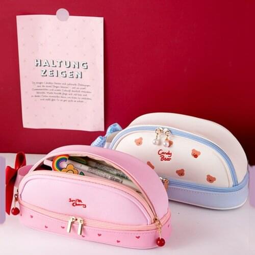 Double-Layer Storage Pencil Case Pu Leather Waterproof Large-Capacity Stationery Organizer Household Office Products Accessories