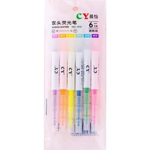 Double-headed double-color highlighter Students mark key sentences plastic Colored oblique head marker