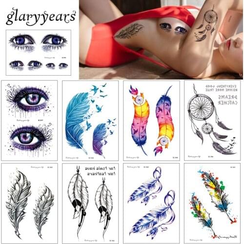 Glaryyears 22 Designs 1 Sheet Colored Drawing SC Body Tattoo Temporary Water Transfer Tattoo Sticker Dreamcatcher Feather Beauty