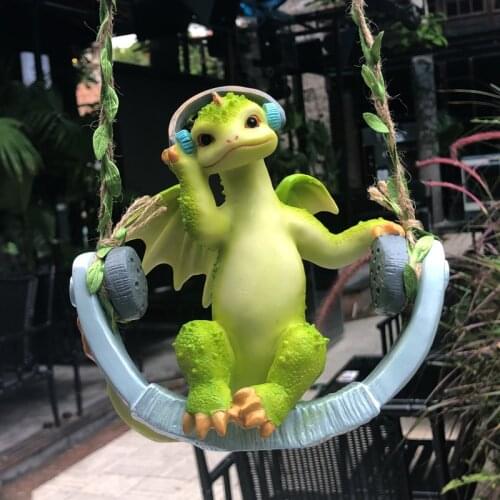 Creative Listening Song Dragon Statue Home Garden Balcony Sill Decor Pendant Cartoon Dinosaur Figurine Resin Animal Sculpture