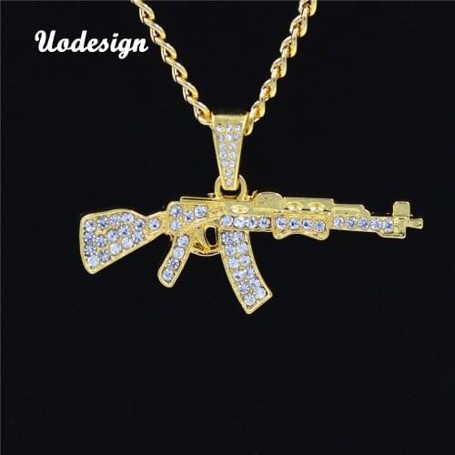 Alloy AK47 Gun Pendant Necklace Iced Out Rhinestone With Hip Hop Miami Cuban Chain Gold Color Men Women Jewelry