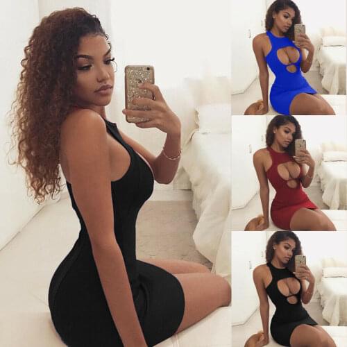 Hitigin Summer New Sexy Women Sleeveless Slim hollow out Bandage Bodycon Short Mini Dress Party Cocktail Club Pencil Dresses