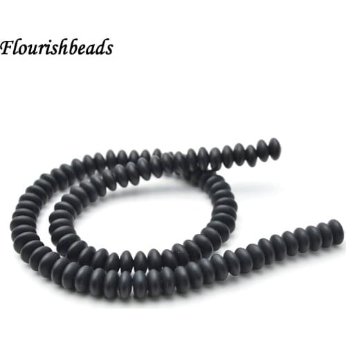Matte Natural Black Onyx Agate Stone Rondelle Loose Beads 3x6mm / 4x8mm