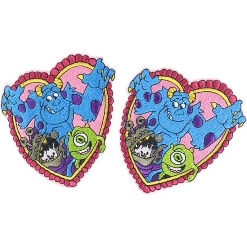 Cartoon Cute Blue Hairy Monster Sally and Big-eyed Monster mike Embroidery Applique DIY Hat Coat Dress Pants Accessories