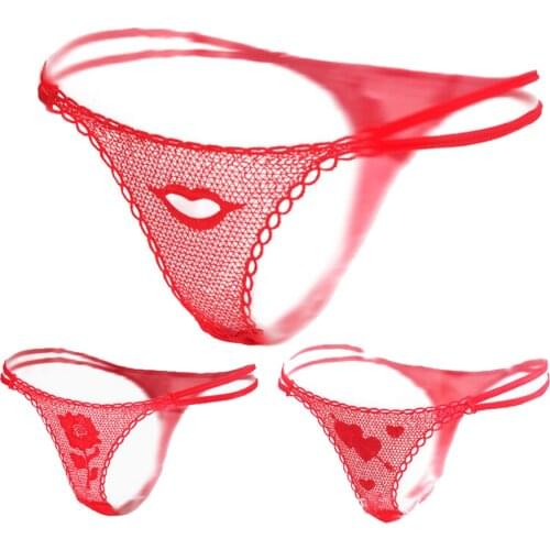 New 1Pcs Creative Women Sexy Rose Flower Lace G-string Briefs Thongs Romantic V-string Panties Valentines Day Gift Red color