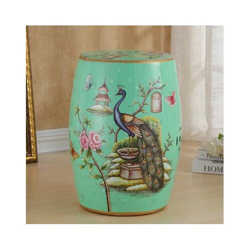 New Chinese Style Peacock Design Ceramic Drum Stool