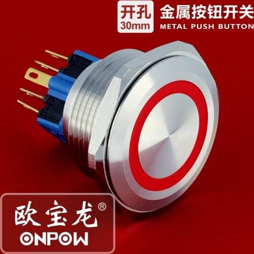 ONPOW 30mm Momentary Tri-color RGB LED ring LED Stainless steel Pushbutton switch GQ30-11E/42RGB/S CE, ROHS