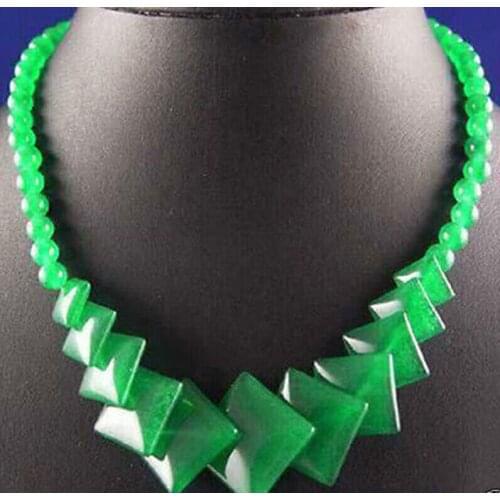 Wholesale Beautiful Natural 6MM-20MM Green Jade Gemstone Round Square Beads Necklace 18INCH