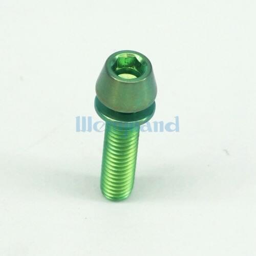 LOT 4 M5 x 20mm Green TC4 GR5 Titanium Alloy Allen Hex Screw Taper Cone Head Bolts With Washer For Bicycle