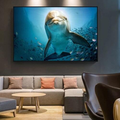 Seascape Posters and Prints Wall Art Canvas Painting Wall Decoration The Cute Dolphin Pictures for Living Room Wall Cuadros