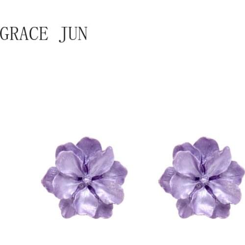 GRACE JUN European and American Flower Shape Stud Clip on Earrings Womens Party Elegant Jewelry Cuff Earrings Charm Ear Clip
