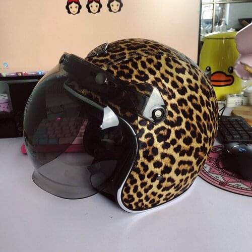 Scooter leopard retro helmet men and women motorcycle motorcycle half helmet 3/4 helmet electric car helmet