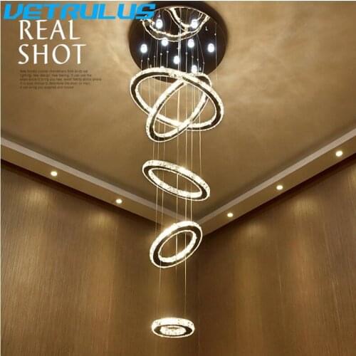 Modern Minimalist Luxury Led Round Crystal Chandelier Light Spiral Pendant Lamp Nordic Chandelier Light Fixtures Staircase Lamp