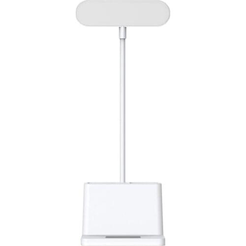 LED Desk Lamp with Pen Holder, Desk Light for Computer/Desktop - White, Rechargeable, Eye-Caring, Flexible Gooseneck