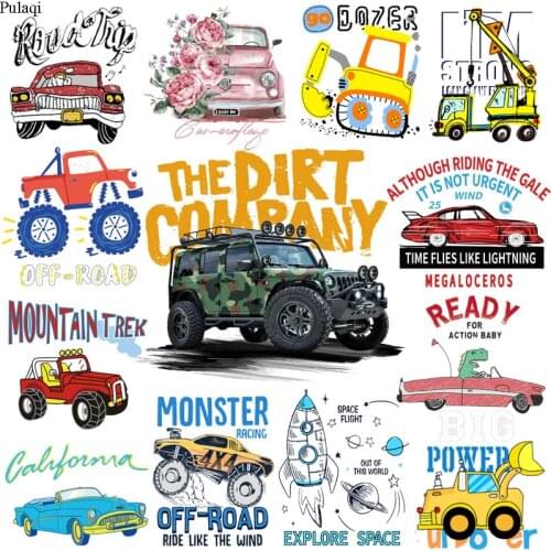 Pulaqi Iron on Transfer Hippie Locomotive Patch Heat Transfer Vinyl Patches for Clothing Car Flowers Thermal Stickers On Clothes