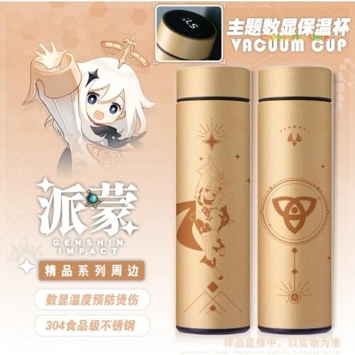 Anime Genshin Impact Paimon Theme Water Cup Men Women Student Temperature Display Drinking Vaccum Thermos Bottle Xmas Gifts