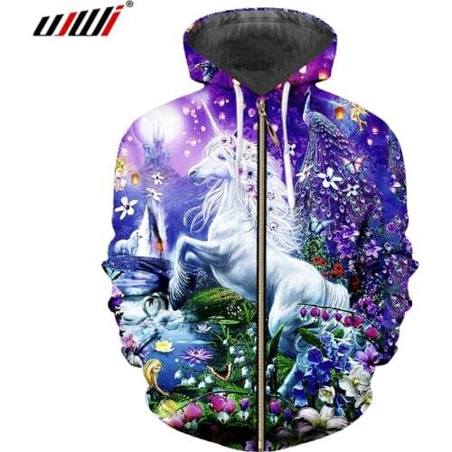 UJWI Unisex Hoodies With Zip Mens 3D Print White Horse Sweatshirt Hoodie Man Hiphop Punk Long Sleeve Hooded Jackets Suppliers