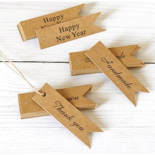 100pcs Thank you Tags Flag Shaped Thank You Kraft Labels Gift Tags Party Favor Labels DIY Crafts Gift Wrapping