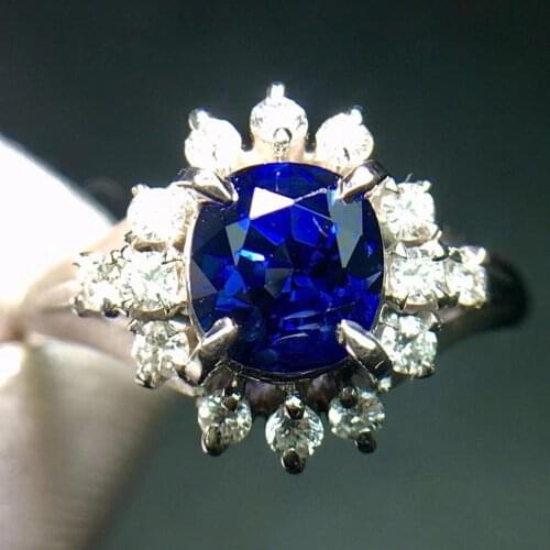 Fine Jewelry Pt900 Real Platinum Gold 100% Natural Blue Sapphire 1.45ct Gemstones Sapphire Diamonds Female Wedding Rings