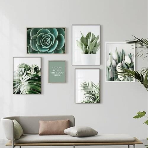 Green Plant Leaf Scandinavian Poster Nordic Flower Canvas Painting Wall Art Print Decorative Pictures for Living Room Home Decor