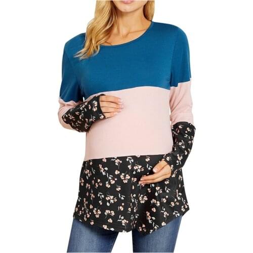 Womens Clothing Pregnancy Shirt Maternity Clothes Nursing Top Maternity Long Sleeve Irregular hem Flower Print Tops Shirts