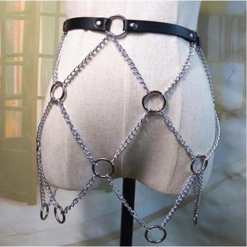 Women Fashion Punk Waist Harness Belt Faux Leather Rock Adjustable Harajuku Waist Belt with Metal Chain Tassel Women Belt