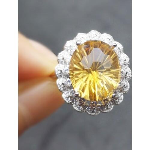 Per jewelry Natural real citrine flower ring Free shipping 925 sterling silver Fine yellow crystal rings 4.5ct gemstone S941901