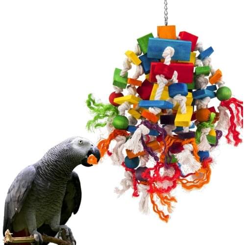 Bird Knots Block Chewing Toy Parrot Cage Climb Bite Toys for African Grey Macaws Cockatoos Eclectus Amazon