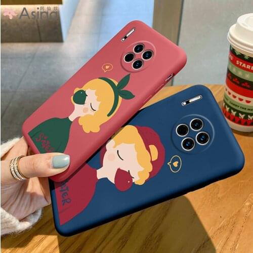 Liquid Silicone Case For Huawei Mate 40 30 20 10 Pro Cute Couple Cover Bumper For Huawei Honor 30 10 20 8x 9x 9a Girl Fundas