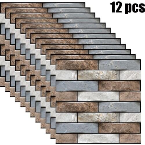 12pcs 3D Wall Tile Stickers 30x30cm Waterproof Soundproof Anti-Collision Simulation Brick Kitchen Bathroom Self-adhesive Decor