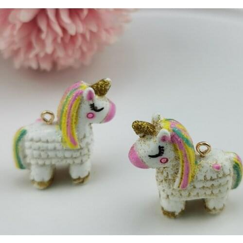 2pcs 30*34mm Kawaii resin Fashion colorful unicorn Charms for DIY decoration neckalce earring key chain Jewelry Making