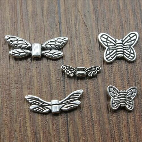 20pcs Charms Butterfly Beads Antique Silver Color Small Hole Butterfly Beads Charms Jewelry Findings DIY