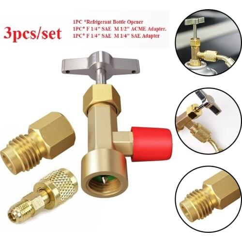 3pcs/Set Can Tap Valve R134A Refrigerant Dispenser Tool Car AC-Tank Adapter Converts 1/4″male To 1/2″female Hose