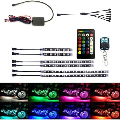 6PCS Motorcycle LED Light Kit Strips RGB Colorful Atmosphere Lights Waterproof Light Strip Voice Control RF for Harley Davidson