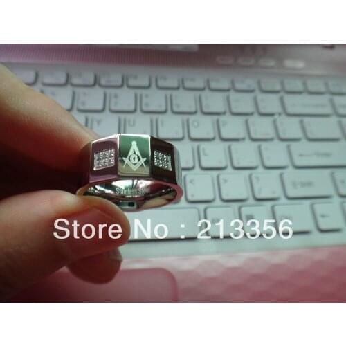 FREE SHIPPING ! USA HOT SELLING 10MM STAINLESS STEEL SILVER MASONIC MASTER WEDDING RING WITH FREEMASON &12 PCS STONE SIZE 8-14