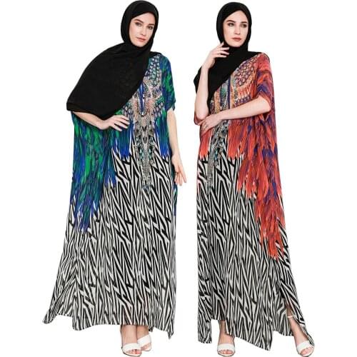 Middle East Abaya Dress For Women Fashion Plus Size Womens Hot Summer 2021 Ethnic Print Dress Dubai Arabic Muslim Jalabiya