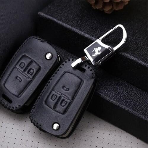 Genuine Leather Car Key Cover Case For Chevrolet Cruze Orlando Trax Sonic Onix Tahoe Aveo Silverado Key Ring Fob Accessories