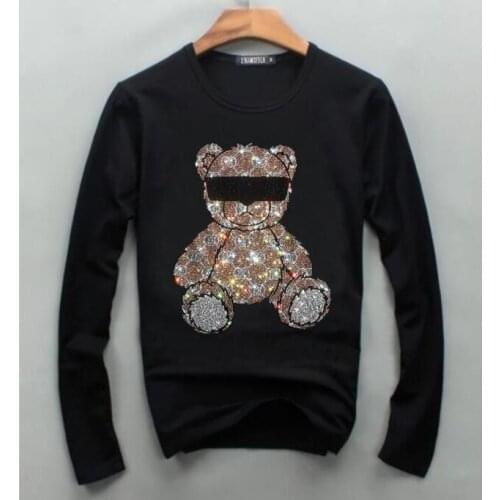 Summer top new Rhinestones Sleeve T Shirt Men Streetwear Fashion Slim good quality Cotton O Neck Sleeve Sleeve Tshirt Plus Si