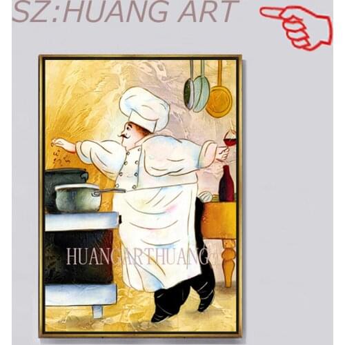 Hand-drawn characters Cook Restaurant Wall Art Canvas Painting Pasta Chef Personality Cook Oil Painting Bakery Kitchen