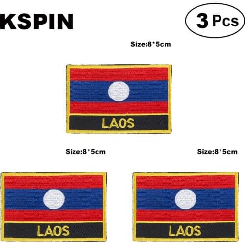 Laos Rectangular Shape Flag patches embroidered flag patches national flag patches for clothing DIY Decoration