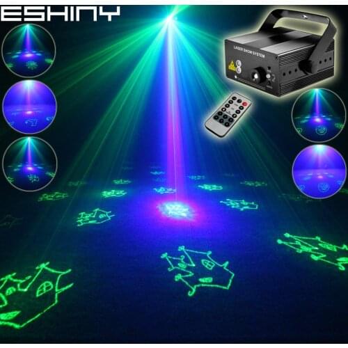 ESHINY Mini Green Blue Laser 24 Halloween Patterns Projector Remote Blue Led Bar DJ Dance Disco Family Party Effect Light T196D2
