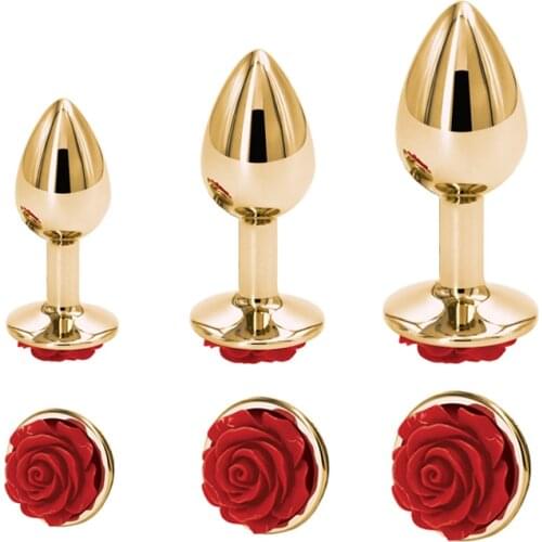 Small Medium large set Crystal Heart round rose gold flower Metal anal beads butt plug Jewelry insert sex toy for female male