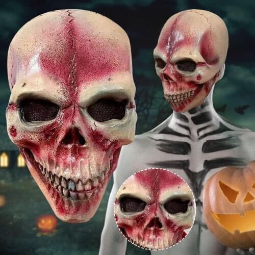 Skull Mask Entire Head Realistic Look Latex Masks Adult Skull Mask with Skeleton Chest Piece Costume Accessory Horror Cosplay