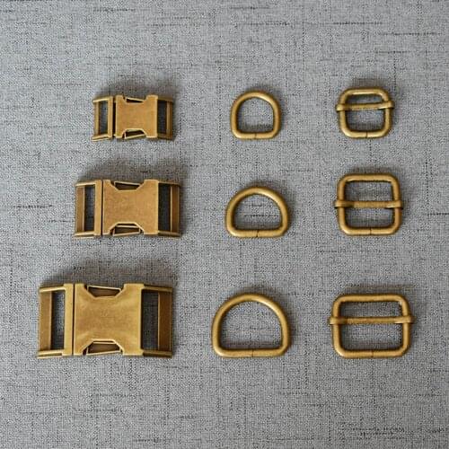 1 Set 15mm/20mm/25mm Antique Brass Metal Buckle Adjust D Ring Three-Piece DIY Accessory Provide Laser Engraving Service Bronze
