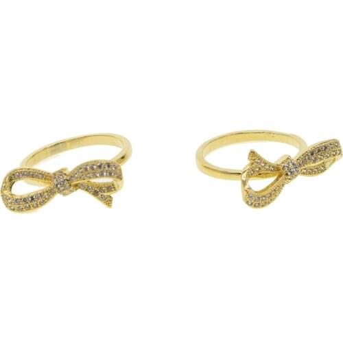 Lovely Bow Rings With Gold Color Micro pave Inlay Full CZ Cubic Zirconia Shiny sparking elegant Romantic Ring For Party Jewelry