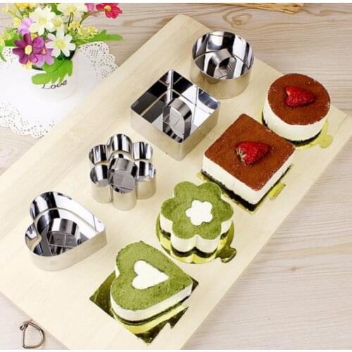 Mini Mousse Cake Mold Stainless Steel Square Round Heart Shape Cake Mousse Mould Mousse Ring Kitchen Baking Tools SN2617