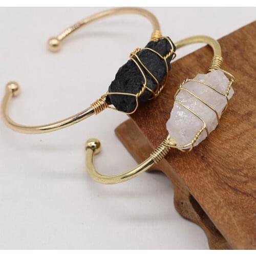 Fashion Bracelet Natural Semi-precious Stones Round Opening Golden Crystal Bud Circlet Bangle for Women Charm Jewelry Gift