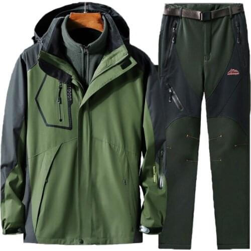 Men Winter Outdoor Jacket pant sets Waterproof Thicken Thermal Breathable Women Hiking Camping Skiing Suit Outdoor Jackets