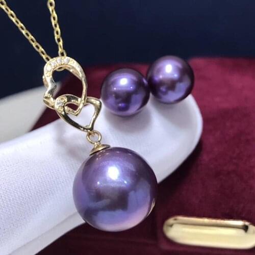 D216 Fine Jewelry 18K Gold Natural Fresh Water Purple Pearl 7-13mm Females Jewelry Sets for Women FIne Jewelry Sets