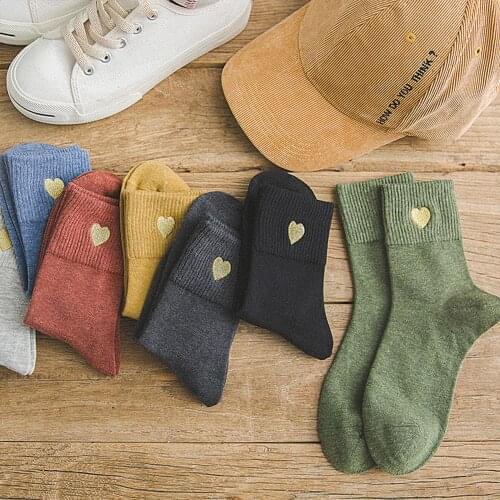 1 Pair of Pure Cotton Socks Womens Socks Cute Heart Solid Color Fashionable Sock Colors Female Breathable Mid-calf Length Socks